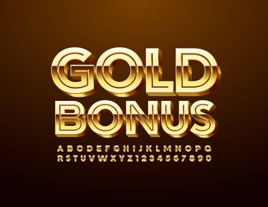 Modern Font ile Vektör lüks afiş Altın Bonus. 3d özel Alfabe. Şık Büyük Harf ve Sayılar
