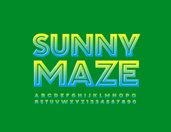 Carattere Maiuscolo Vector Sunny Maze Gradiente Colore Alfabeto Lettere Numeri — Vettoriale Stock