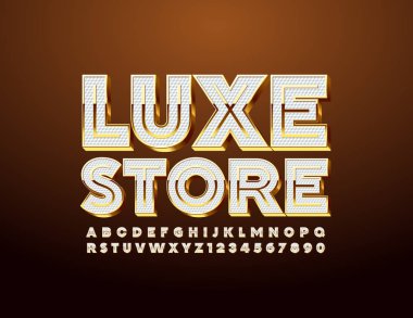 Vektör Altın Logo Luxe Mağaza. Şık 3d Font. Lüks parlak Alfabe Harfler seti