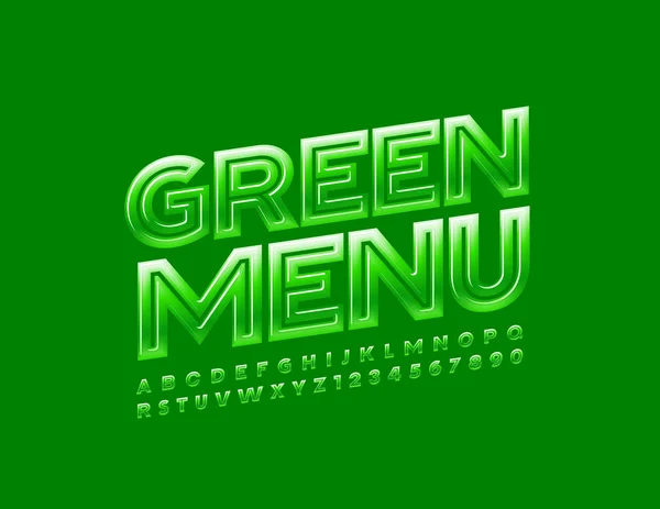 Vecteur Lumineux Signe Vert Menu Police Brillante Lettres Chiffres Alphabétiques — Image vectorielle