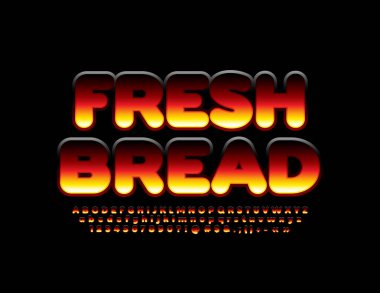 Vektör parlak logotype Taze Ekmek. Alev desen Font. Orijinal Alfabe Harfleri, Sayılar ve Semboller