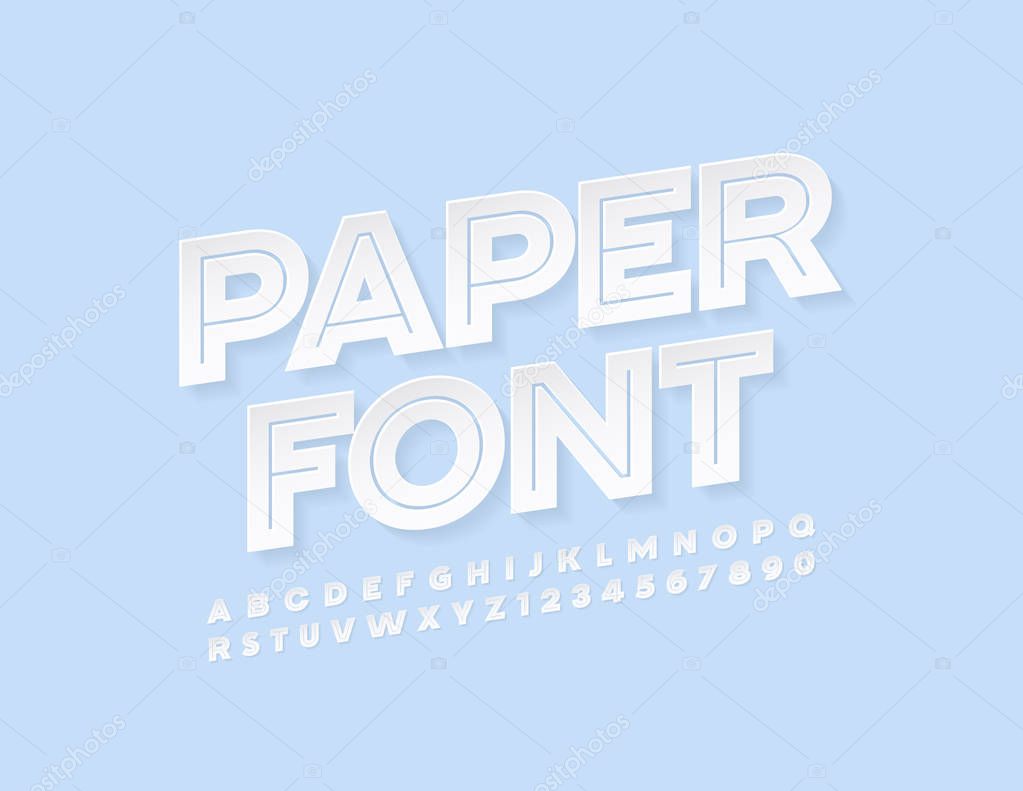 Vector Paper Font. White modern Alphabet. White creative Letters and Numbers