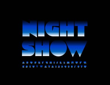 Modern Font ile Vektör yaratıcı poster Night Show. Eşsiz Mavi Alfabe. Trendy tarzı Harfler ve Sayılar.