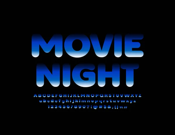 Vector Cartaz Brilhante Movie Night Gradient Blue Font Letras Números — Vetor de Stock