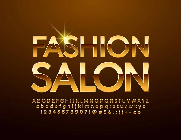 Vektor Golden Sign Fashion Salon Med Lyx Font Eleganta Alfabetet — Stock vektor