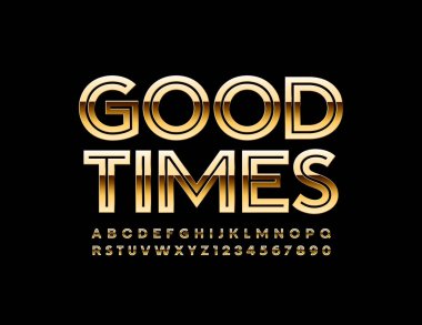 Vektör altın kart Büyük Alfabe ile Good Times. Modern satır Harfler ve Sayılar. Parlak lüks Font 