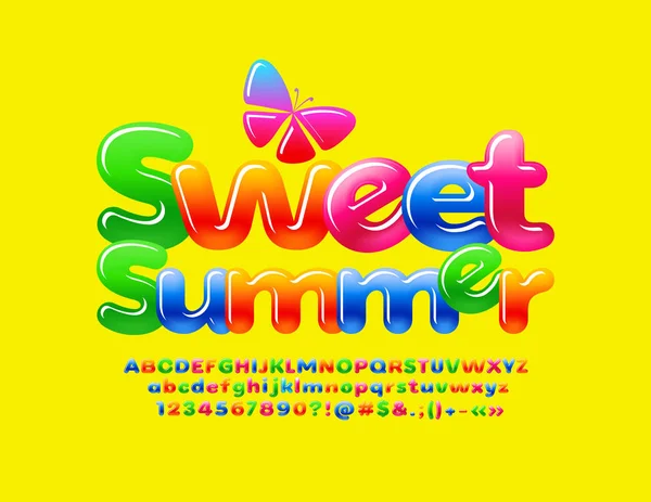Vetor Colorido Banner Brilhante Doce Verão Com Borboleta Candy Style — Vetor de Stock