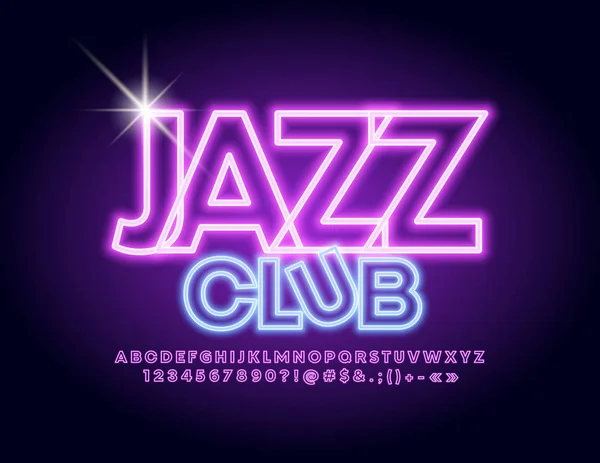 Vector Neon Glowing Sign Jazz Club Uppercase Font Colorful Lighting — Stock Vector