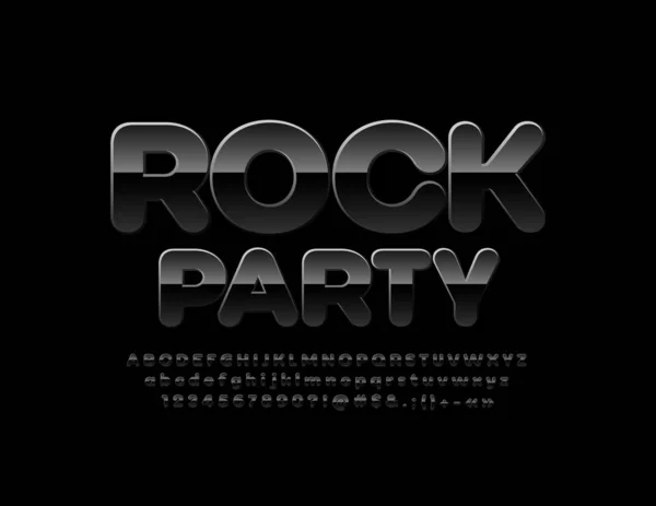 Lettere Alfabetiche Riflettenti Vettoriali Numeri Simboli Poster Nero Rock Party — Vettoriale Stock