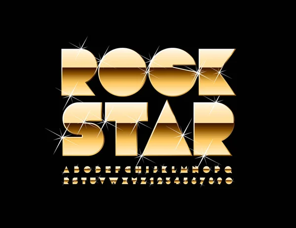 Cartaz Ouro Vetorial Rock Star Fonte Luxo Espumante Letras Números — Vetor de Stock