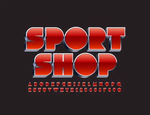 Vector Emblème Élégant Sport Shop Avec Police Moderne Alphabet Rouge — Image vectorielle