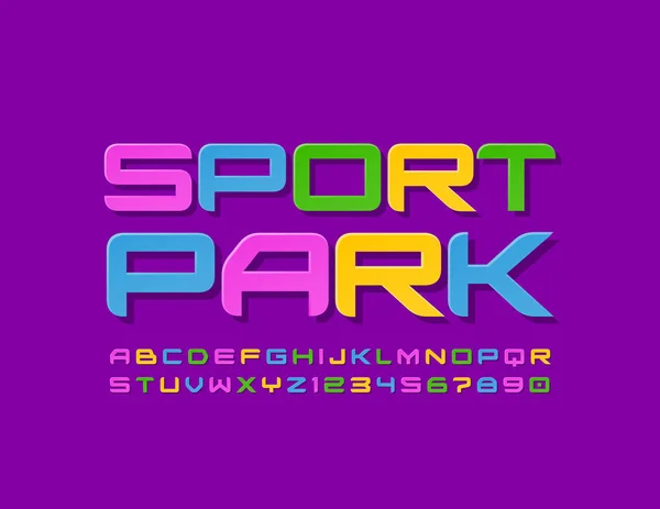 ベクトルカラフルなモダンポスタースポーツパーク 明るいスタイリッシュなフォント 子供のためのアルファベットの文字 数字と記号 — ストックベクタ