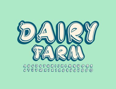 Büyük Yazı Tipi ile Vektör retro tarzı amblemi Süt Çiftliği. El Yazısı Alfabe Harfler ve Sayılar kümesi