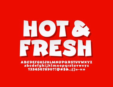 Vektör reklam logotype Sıcak ve Taze beyaz Font ile. Modern Alfabe Harfleri, Sayıları ve Sembolleri