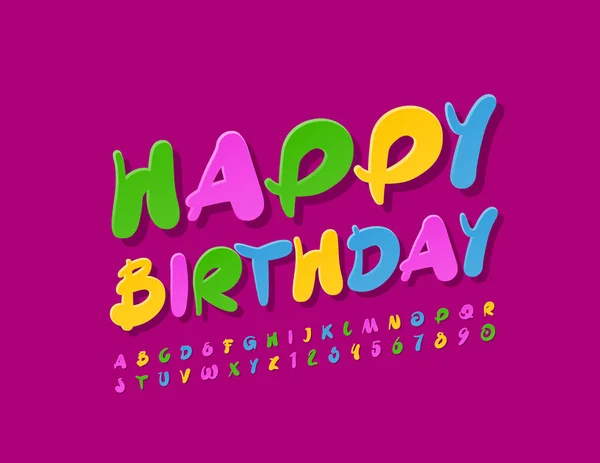 Vector Brillante Tarjeta Felicitación Feliz Cumpleaños Fuente Manuscrita Mayúscula Conjunto — Vector de stock