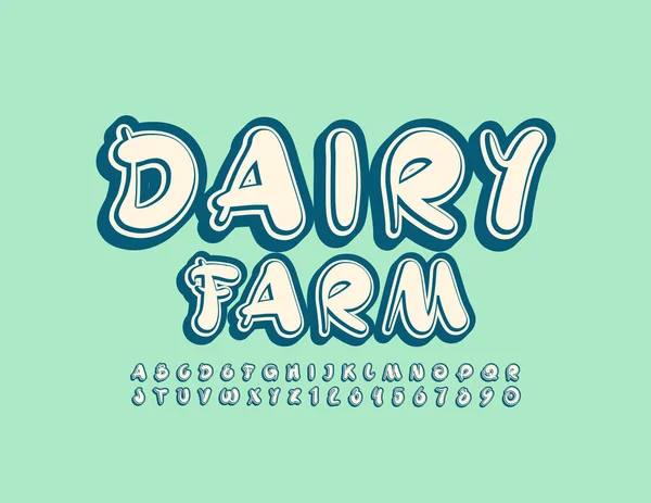 Emblema Estilo Retro Vectorial Dairy Farm Con Fuente Mayúscula Conjunto — Vector de stock