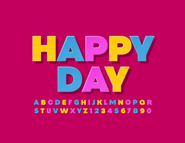 Carte Vœux Vectorielle Happy Day Police Créative Colorée Lettres Chiffres — Image vectorielle