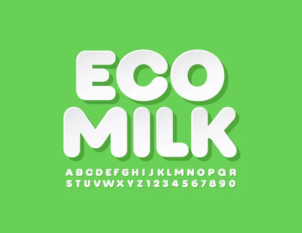 Векторный Современный Логотип Eco Milk White Alphabet Letters Numbers Symbols — стоковый вектор