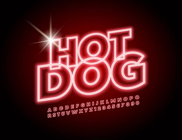 Vector neon glowing banner Hot Dog. Red illuminated Font. Electric lighting Alphabet Letters, Numbers and Symbols