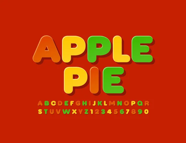 矢量彩色标志苹果饼与大写字体 明亮的字母和数字 — 图库矢量图片