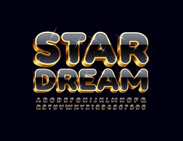 Vector Luxus Banner Star Dream Nagybetűs Ábécé Fekete Arany Csillogó — Stock Vector