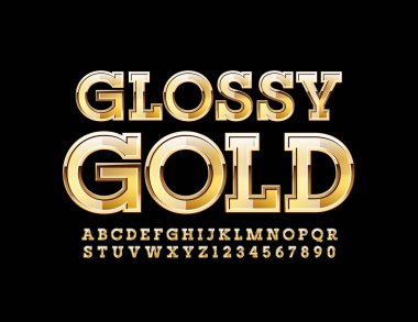 Vektör parlak altın Font. Lüks Alfabe Harfler ivedleri ve Sayıları.