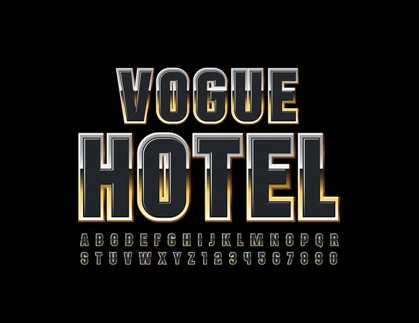 Vector Stílusos Jel Vogue Hotel Fényes Font Fekete Arany Nagybetűs — Stock Vector
