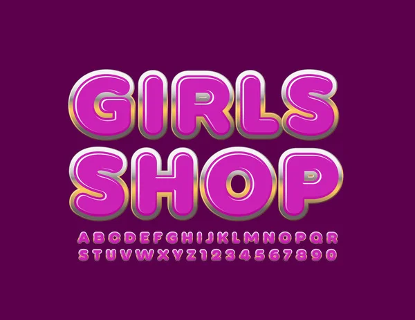 Señal Estilo Vectorial Girls Shop Con Alfabeto Rosa Dorado Fuente — Vector de stock
