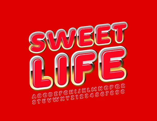 Vecteur Chic Signe Sweet Life Polices Rouge Brillant Alphabet Luxe — Image vectorielle