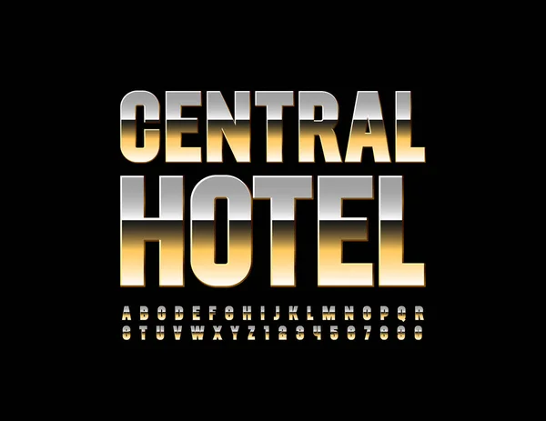 Vektor Elegáns Logo Szöveggel Central Hotel Royal Stílusos Font Golden — Stock Vector