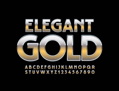 Vektör Zarif Altın Alfabe Harfler ve Sayılar. Metalik Büyük Harf Fontu