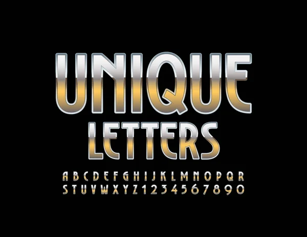 Vector Unique Letters Numbers Metallic Uppercase Alphabet Elegant Gold Silver — Stock Vector