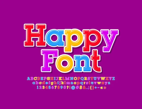 Vector Happy Font Alfabeto Brilhante Brilhante Cartas Coloridas Números Símbolos — Vetor de Stock