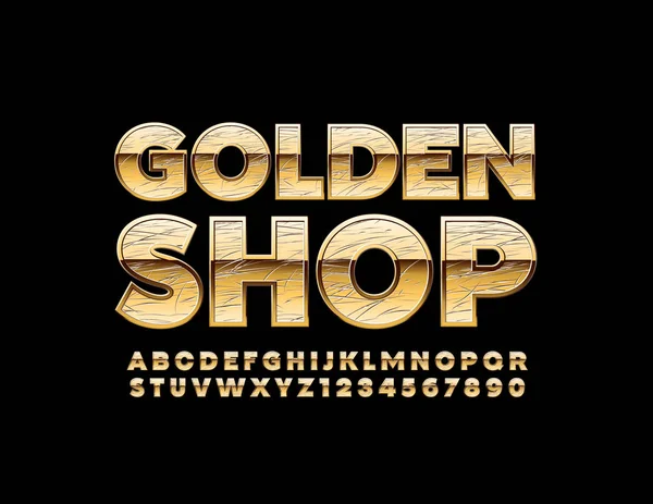Vector Elite Logo Gouden Winkel Lettertype Gekrast Hoofdletters Chique Alfabet — Stockvector