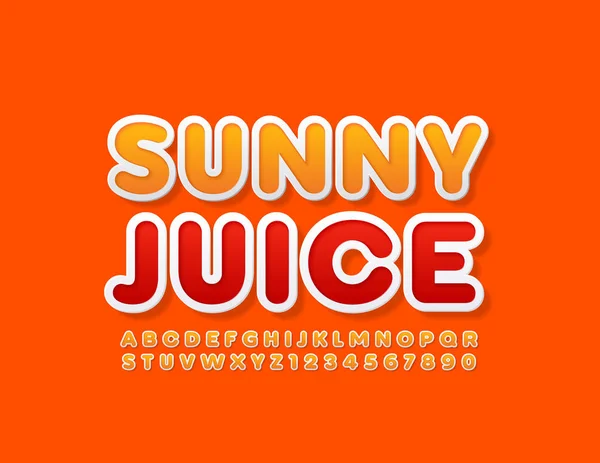 Logo Moderno Vettoriale Sunny Juice Lettere Numeri Alfabeto Bianco Arancione — Vettoriale Stock