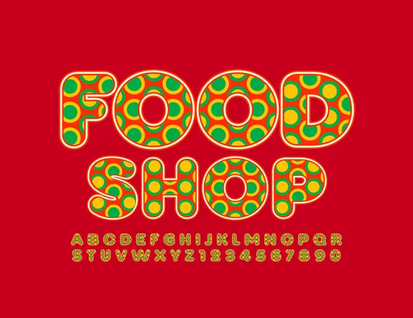Vector Színes Embléma Élelmiszer Shop Élénkzöld Piros Font Kreatív Ábécé — Stock Vector