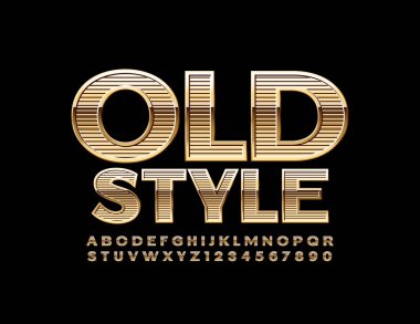 Vektör Eski Stil Altın Alfabe. Büyük Harf Dokulu Yazı Tipi, Parlak şık Harfler ve Sayılar