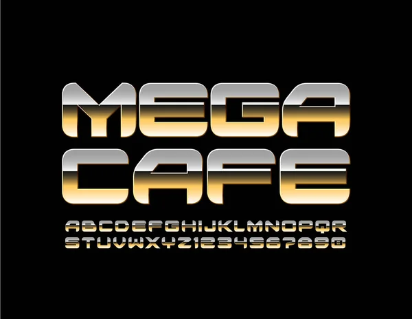 Vector Luxe Embleem Mega Cafe Stijlvolle Gouden Lettertype Chique Alfabet — Stockvector