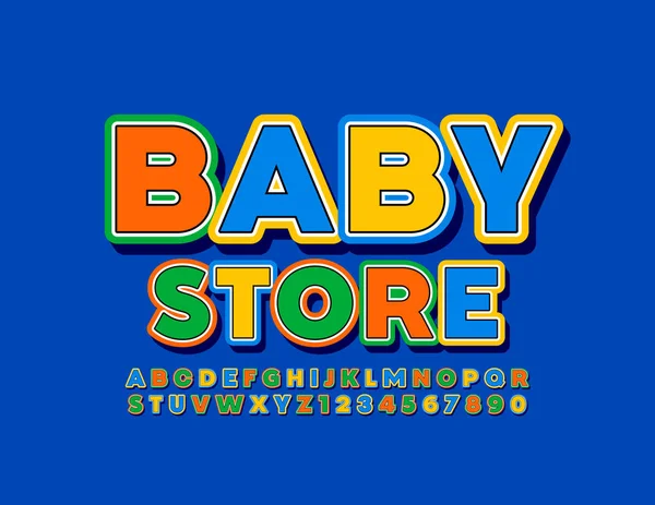 Vector Brilhante Sinal Baby Store Modern Uppercase Font Letras Números —  Vetores de Stock