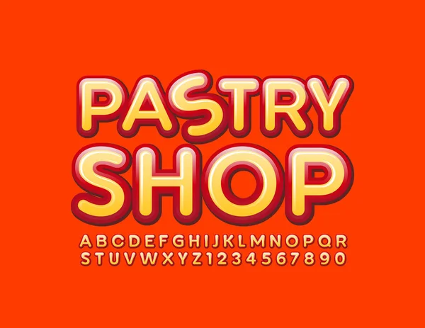 Vector Saboroso Emblem Pastry Shop Letras Alfabeto Brilhante Fonte Brilhante —  Vetores de Stock