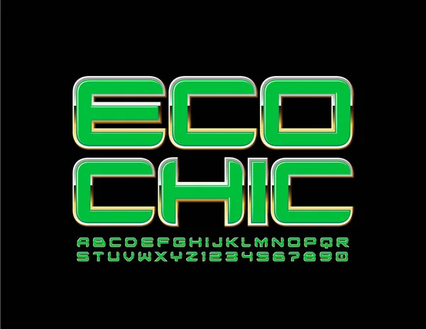 Vector Moderne Logo Eco Chic Trendy Groen Gouden Lettertype Glanzende — Stockvector