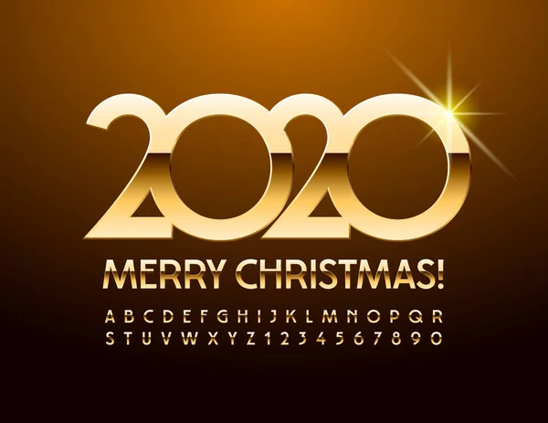 Vektör şık Tebrik Kartı Merry Christmas 2020. Benzersiz Altın Yazı Tipi. Lüks Alfabe Harfler ivedleri ve Sayıları.