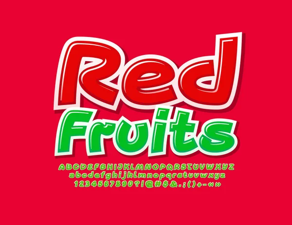 Vector Colorful Sign Red Fruits Bright Green Font Set Handwritten — Stock Vector