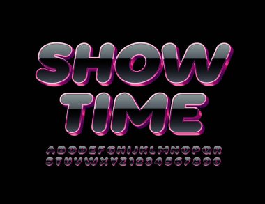 Vektör trend poster şov zamanı. Parlak Siyah ve Pembe Yazı Tipi. Lüks Alfabe Harfleri ve Sayıları