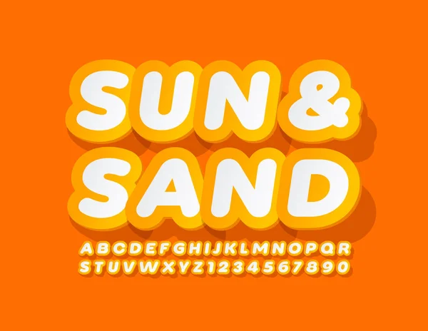 Emblema Criativo Vetor Sun Sand Com Fonte Amarela Branca Adesivo —  Vetores de Stock