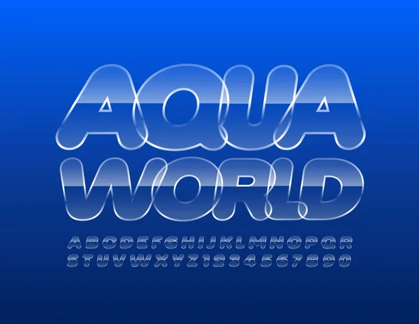 Logo Aqua World Vektor Glasstil Mit Transparenter Schrift Buchstaben Und — Stockvektor