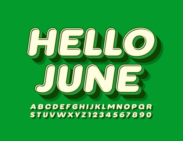 Vector Poster Luminos Hello June Stylish Font Litere Numere Alfabet — Vector de stoc