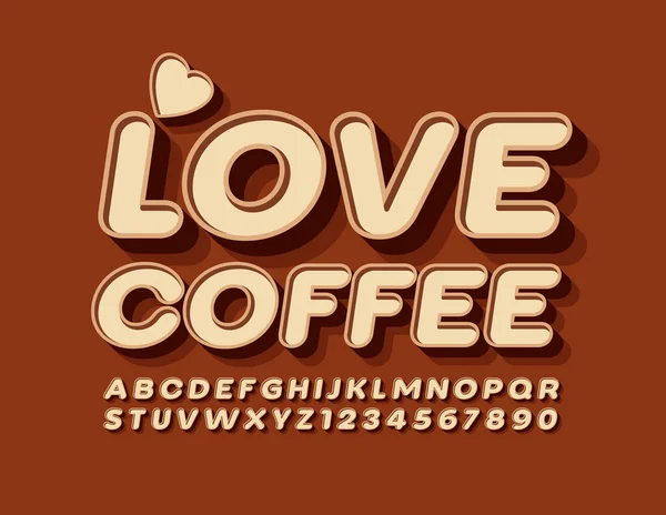 Vector Trendy Poster Love Coffee Bruin Lettertype Creatief Alfabet Letters — Stockvector