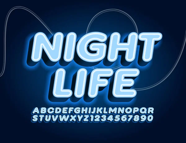 Vector Neon Emblemat Night Life Blue Electric Font Świecące Litery — Wektor stockowy