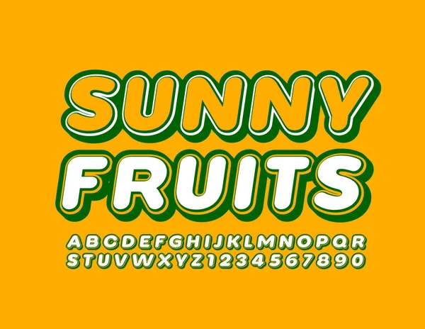 Vektor Fényes Embléma Sunny Gyümölcsök Trendy Font Kreatív Ábécé Betűk — Stock Vector